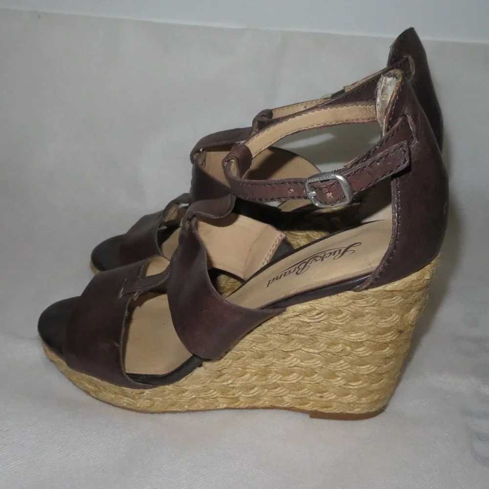 Lucky Brand Brown Leather Espadrille Wedge Sandal 7.5